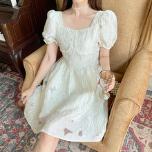 Load image into Gallery viewer, Square Collar Puff Sleeve Mini Fairy Dress Women Elegant Slim Waist Robe Vintage Korean Party Sweet Summer Beading Vestidos New