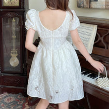 Load image into Gallery viewer, Square Collar Puff Sleeve Mini Fairy Dress Women Elegant Slim Waist Robe Vintage Korean Party Sweet Summer Beading Vestidos New