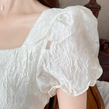 Load image into Gallery viewer, Square Collar Puff Sleeve Mini Fairy Dress Women Elegant Slim Waist Robe Vintage Korean Party Sweet Summer Beading Vestidos New