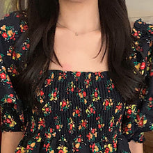 Load image into Gallery viewer, Square Collar Puff Sleeve Vintage Dresses Floral Chiffon Black Print Robe Summer  2021 Korean Fashion A-Line Vestidos Mujer New
