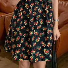 Load image into Gallery viewer, Square Collar Puff Sleeve Vintage Dresses Floral Chiffon Black Print Robe Summer  2021 Korean Fashion A-Line Vestidos Mujer New
