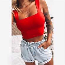 Load image into Gallery viewer, Square Neck Sleeveless Summer Crop Top White Women Black Casual Basic T Shirt Off Shoulder Cami Sexy Backless Tank Top