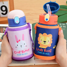 Load image into Gallery viewer, Stainless steel children&#39;s straw thermos, cartoon thermos, 400ml