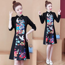 Load image into Gallery viewer, Stand Collar Retro Buckle Long Sleeve Women Improved Cheongsam Autumn Chinese Style Plus Size Elegant Slim Dress Female Qipao