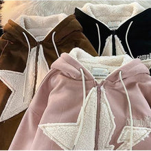 Load image into Gallery viewer, Star Hoodie American Style Retro Jackets Five Pointed Plush Thickened Lamb Wool Coat Women Autumn and Winter Loose Lazy Style