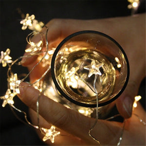 Star String LED Decoration Lights AA Battery Operated 4M Copper Light String Decorative Xmas Snowflake Garland for Bedroom Party