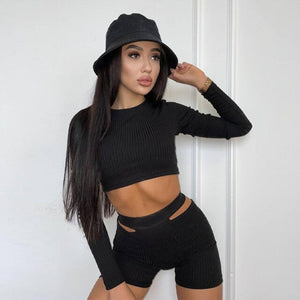 Stretchy Crop Top Women Long Sleeve Suits for Women High Waist Slim Fit Woman Outfits Casual Women's Tracksuit Two Pieces Sets