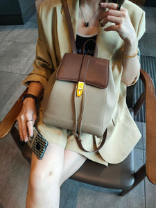 String Close Design Classic Women Backpack Full Grain Cowhide Leather Female Double Shoulder Bag All-match College Schoolbag