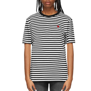 Striped Heart Embroidery T-shirt Women Summer High Street Round Neck Fashion Tee Shirt Tshirt Casual Femme Vetement Haut 2021