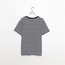 Load image into Gallery viewer, Striped Heart Embroidery T-shirt Women Summer High Street Round Neck Fashion Tee Shirt Tshirt Casual Femme Vetement Haut 2021