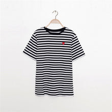 Load image into Gallery viewer, Striped Heart Embroidery T-shirt Women Summer High Street Round Neck Fashion Tee Shirt Tshirt Casual Femme Vetement Haut 2021