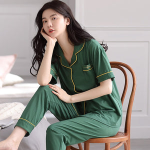 Summer 100% modal cotton long-sleeved trousers ladies pajamas suit simple green colour style long pajamas women's home service