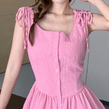 Load image into Gallery viewer, Summer 2021 New Lace-up Spaghetti Strap Dress Women French Sweet Style Chiffon A-line Sleeveless Ruffle Single Breasted Vestidos