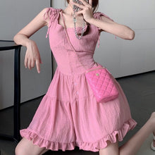Load image into Gallery viewer, Summer 2021 New Lace-up Spaghetti Strap Dress Women French Sweet Style Chiffon A-line Sleeveless Ruffle Single Breasted Vestidos