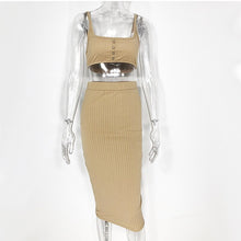 Load image into Gallery viewer, Summer 2021 New Tank Crop Top Knee-Length Skirt Elastic Waist Women Skirt Set Fashion Solid Slim Rivet Skirt Suit