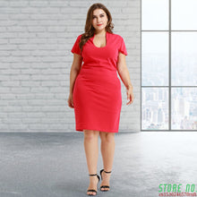 Load image into Gallery viewer, Summer 2021 Plus Size Dress Fashion Sexy Slim OL Style Short Sleeve Red Vestidos Office Elegant Dress Retro Women&#39;s Knee Dress