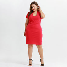 Load image into Gallery viewer, Summer 2021 Plus Size Dress Fashion Sexy Slim OL Style Short Sleeve Red Vestidos Office Elegant Dress Retro Women&#39;s Knee Dress
