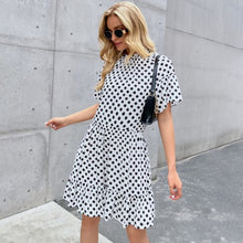 Load image into Gallery viewer, Summer 2021 Women &#39;s O-neck New Chiffon Dotted Prints Short Skirt Pullover Cotton Mid Waist Yellow Loose Polka Dot Swing Dress