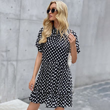 Load image into Gallery viewer, Summer 2021 Women &#39;s O-neck New Chiffon Dotted Prints Short Skirt Pullover Cotton Mid Waist Yellow Loose Polka Dot Swing Dress