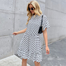Load image into Gallery viewer, Summer 2021 Women &#39;s O-neck New Chiffon Dotted Prints Short Skirt Pullover Cotton Mid Waist Yellow Loose Polka Dot Swing Dress