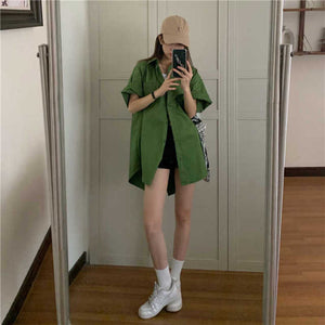 Summer 2021 new Korean loose thin design split length short sleeve shirt women's niche top