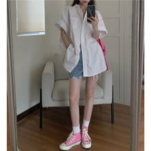 Load image into Gallery viewer, Summer 2021 new Korean loose thin design split length short sleeve shirt women&#39;s niche top