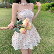 Load image into Gallery viewer, Summer 2022 Sexy Bandeau Kawaii Princess Dress Women Japanese Ruffle Sleeveless Sweet Girl Floral Dress Casual Korean Clothing