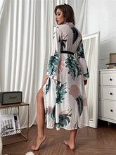 Load image into Gallery viewer, Summer Autumn Women&#39;s Bathrobe Print Belted Bridesmaid Robe Open Side Long Night Gown Mesh Nightie