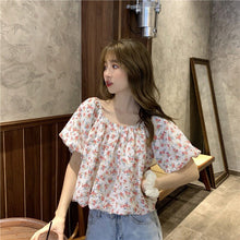 Load image into Gallery viewer, Summer Beach Floral Kawaii Shirt Women Print Holiday Sweet Cute Korean Clothing Short Sleeve O-neck Street Fashion Elegant Tops