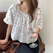 Load image into Gallery viewer, Summer Beach Floral Kawaii Shirt Women Print Holiday Sweet Cute Korean Clothing Short Sleeve O-neck Street Fashion Elegant Tops