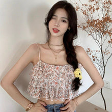 Load image into Gallery viewer, Summer Beach Floral Sexy Halter Tops Women Backless Print Lace Kawaii Chiffon Blouse Ruffle Korean Style Sweet Holiday Tops 2021