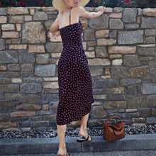 Load image into Gallery viewer, Summer Boho Red Strawberry Floral Print Spaghetti Strap Dress Women Black Elegant Sleeveless Sexy Beach Party Long Dresses 2021