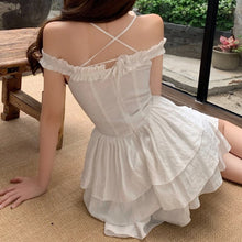 Load image into Gallery viewer, Summer Bud Dresses Women&#39;s Clothing Bodycon Mini Sexy Halter Pleated Vintage Cascading Ruffule Off Shoulder 2021 Fairy Vestidos