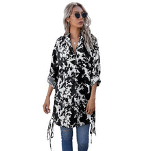 Load image into Gallery viewer, Summer Casual Print Long Shirts Women Spring Fashion New Arrival 2021 Button Loose Long Sleeve Blouse Femme Lace Up Black Shirt