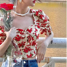 Load image into Gallery viewer, Summer Casual Vintage Floral Blouse Tops for Women Puff Sleeve Sexy Sweet Mini Blouse Chic Party Designer Korean Clothing Boho