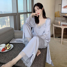 Load image into Gallery viewer, Summer Clothes For Women&#39;S 3 Piece Set Silk Pajamas For Women Lace Suspenders Sexy Plus Size Women Pajamas Satin Home Dress