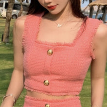 Load image into Gallery viewer, Summer Clothes For Women Tweed Two Piece Set Sleeveless Vest Crop Tops Shorts Skirt Suit Female Elegant 2 Piece Set  Women 2021