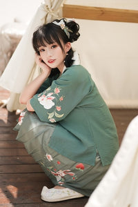 Summer Clothing Origional Women 's Hanfu Dress Daily Short Sleeve Hanfu Embroidered Female Chinese -style Element Skirt Women