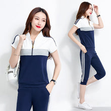 Load image into Gallery viewer, Summer Clothing Two Piece Set Tracksuit Women Zipper Stand Collar Top + Capri Pants Jogging Suit Sportswear Women&#39;s Sets Outfits