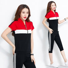 Load image into Gallery viewer, Summer Clothing Two Piece Set Tracksuit Women Zipper Stand Collar Top + Capri Pants Jogging Suit Sportswear Women&#39;s Sets Outfits