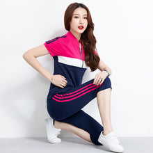 Load image into Gallery viewer, Summer Clothing Two Piece Set Tracksuit Women Zipper Stand Collar Top + Capri Pants Jogging Suit Sportswear Women&#39;s Sets Outfits