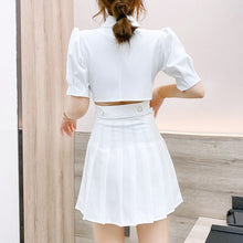 Load image into Gallery viewer, Summer Cross Tie Waist Short Small Suit Jacket + Pleated Skirt Two-piece Sets Office Lady Conjuntos De Vestido Ensembles Femme