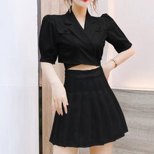 Load image into Gallery viewer, Summer Cross Tie Waist Short Small Suit Jacket + Pleated Skirt Two-piece Sets Office Lady Conjuntos De Vestido Ensembles Femme