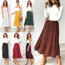 Load image into Gallery viewer, Summer Dots Floral Print Pleated Women Skirt Elegant Elastic High Waist Side Pockets Midi Skirt Beach Female Casual Maxi Skirts