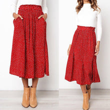 Load image into Gallery viewer, Summer Dots Floral Print Pleated Women Skirt Elegant Elastic High Waist Side Pockets Midi Skirt Beach Female Casual Maxi Skirts