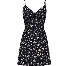 Load image into Gallery viewer, Summer Dress Retro Boho Women Tie Neck Floral Print Floral Mini Sexy Black Dress Elegant Spaghetti Straps Dresses Vestidos 2021