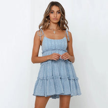 Load image into Gallery viewer, Summer Dress Sexy Spaghetti Floral Lace Up Mini Dresses For Women 2021 Fashion Loose Chiffon Print Ruffle Boho Beach Vestidos