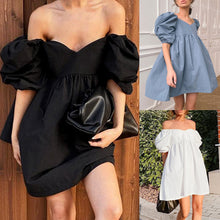 Load image into Gallery viewer, Summer Dresses for Women Sexy Off Shoulder Puff Sleeve Dress High Waist Loose French Romantic Dresses Femme Vestdios Black White