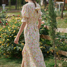 Load image into Gallery viewer, Summer Elegant Floral Print Boho Long Dress Women Puff Sleeve V-Neck Temperament Vintage Party Beach Chiffon Vestidos Femme 2021