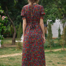 Load image into Gallery viewer, Summer Elegant Floral Print Boho Long Dress Women Puff Sleeve V-Neck Temperament Vintage Party Beach Chiffon Vestidos Femme 2021